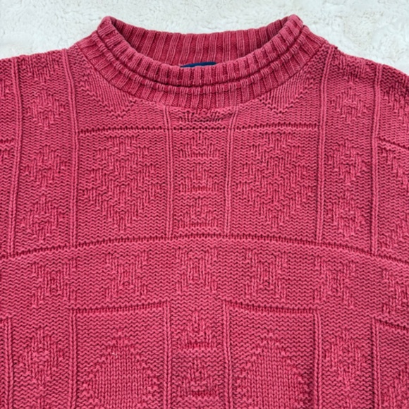 Woolrich Vintage 80's Cotton Cranberry Red Knit Sweater Women's Large Cottage - Picture 3 of 7